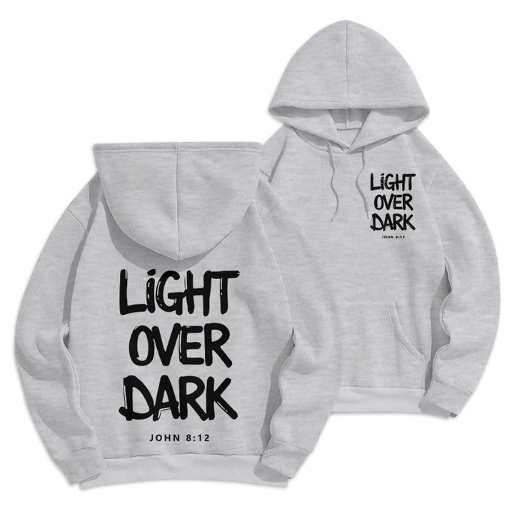 Felpa con cappuccio in poliestere foderata in pile con scritta "Light Over Dark" di John 8:12 Christianartworkshop - Grigio - 2XL - image 21