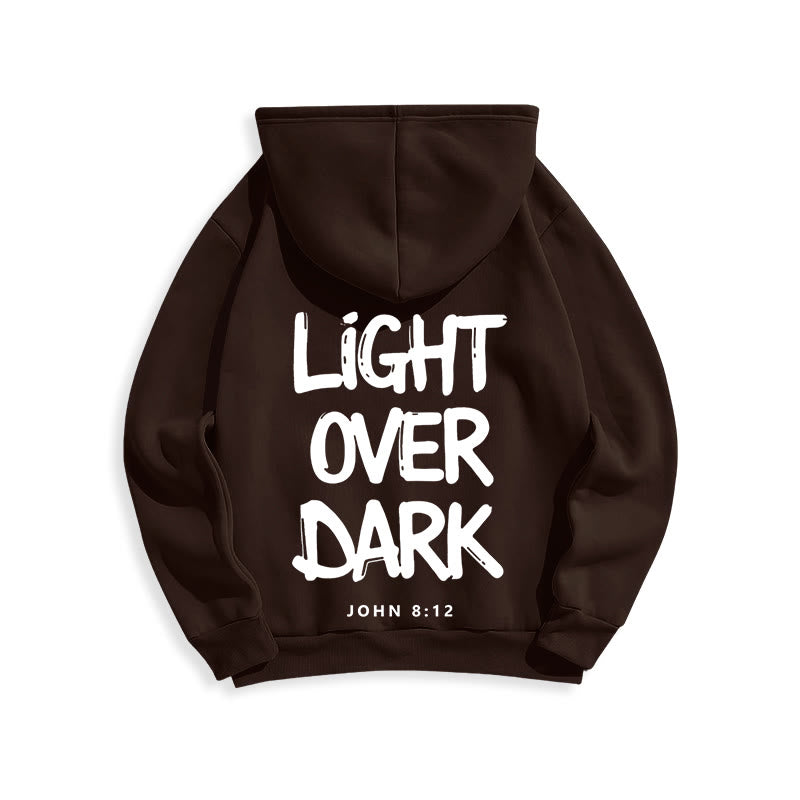 Felpa con cappuccio in poliestere foderata in pile con scritta "Light Over Dark" di John 8:12 Christianartworkshop - image 14