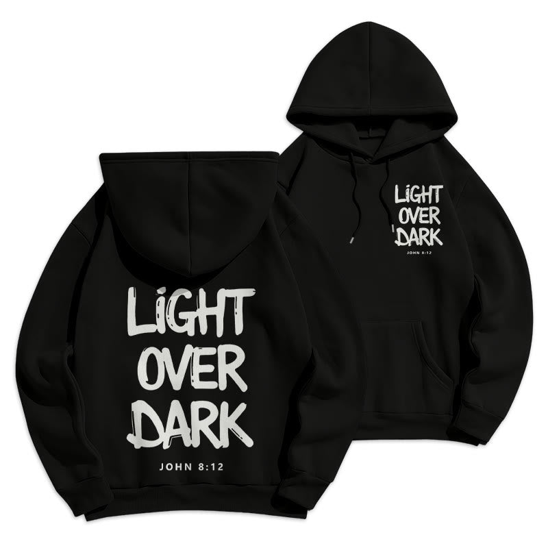 Felpa con cappuccio in poliestere foderata in pile con scritta "Light Over Dark" di John 8:12 Christianartworkshop - Nero - 2XL - image 15