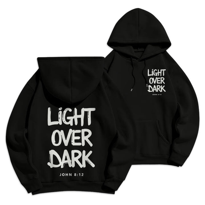 Felpa con cappuccio in poliestere foderata in pile con scritta "Light Over Dark" di John 8:12 Christianartworkshop - Nero - 2XL - image 15