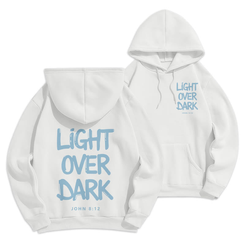 Felpa con cappuccio in poliestere foderata in pile con scritta "Light Over Dark" di John 8:12 Christianartworkshop - Bianco - 2XL - image 18