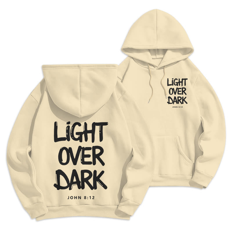 Felpa con cappuccio in poliestere foderata in pile con scritta "Light Over Dark" di John 8:12 Christianartworkshop - Beige - 2XL - image 6