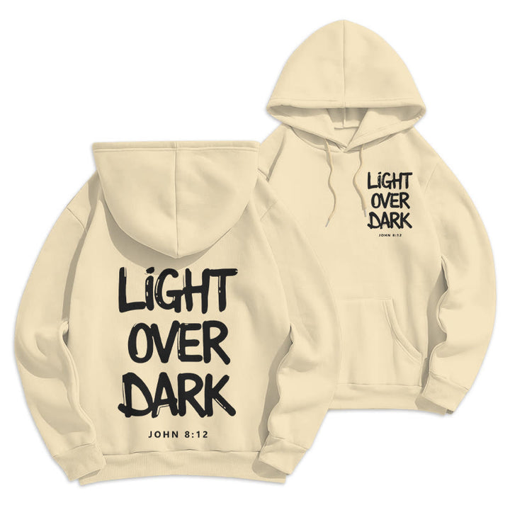 Felpa con cappuccio in poliestere foderata in pile con scritta "Light Over Dark" di John 8:12 Christianartworkshop - Beige - 2XL - image 6