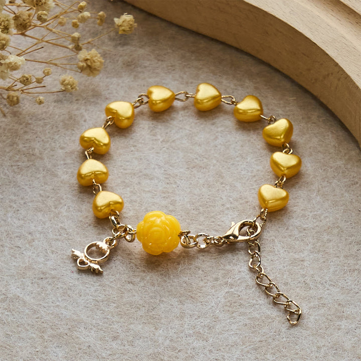Set di rosario e bracciale con perline a cuore giallo Christianartworkshop: tenero compagno della grazia quotidiana - Braccialetto - image 7