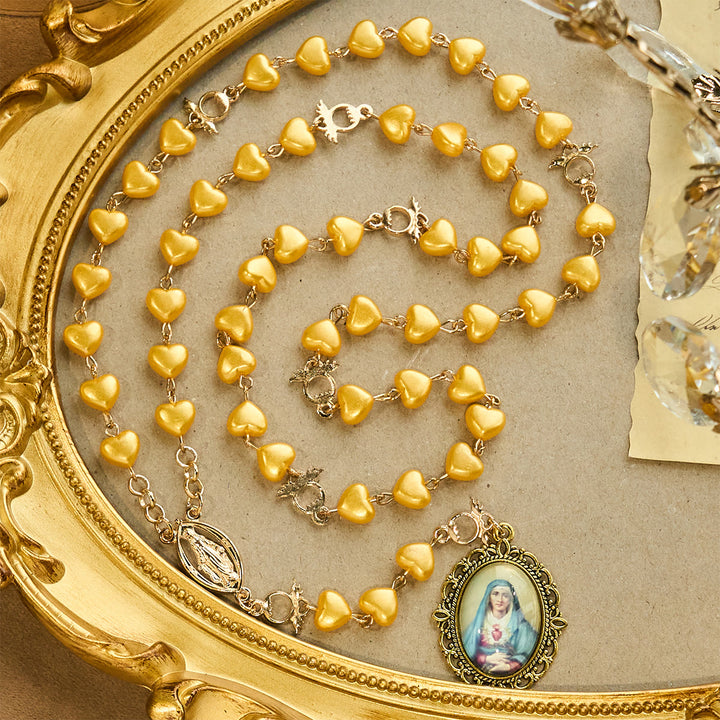 Set di rosario e bracciale con perline a cuore giallo Christianartworkshop: tenero compagno della grazia quotidiana - image 2