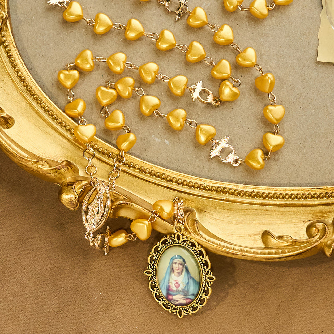 Set di rosario e bracciale con perline a cuore giallo Christianartworkshop: tenero compagno della grazia quotidiana - image 4