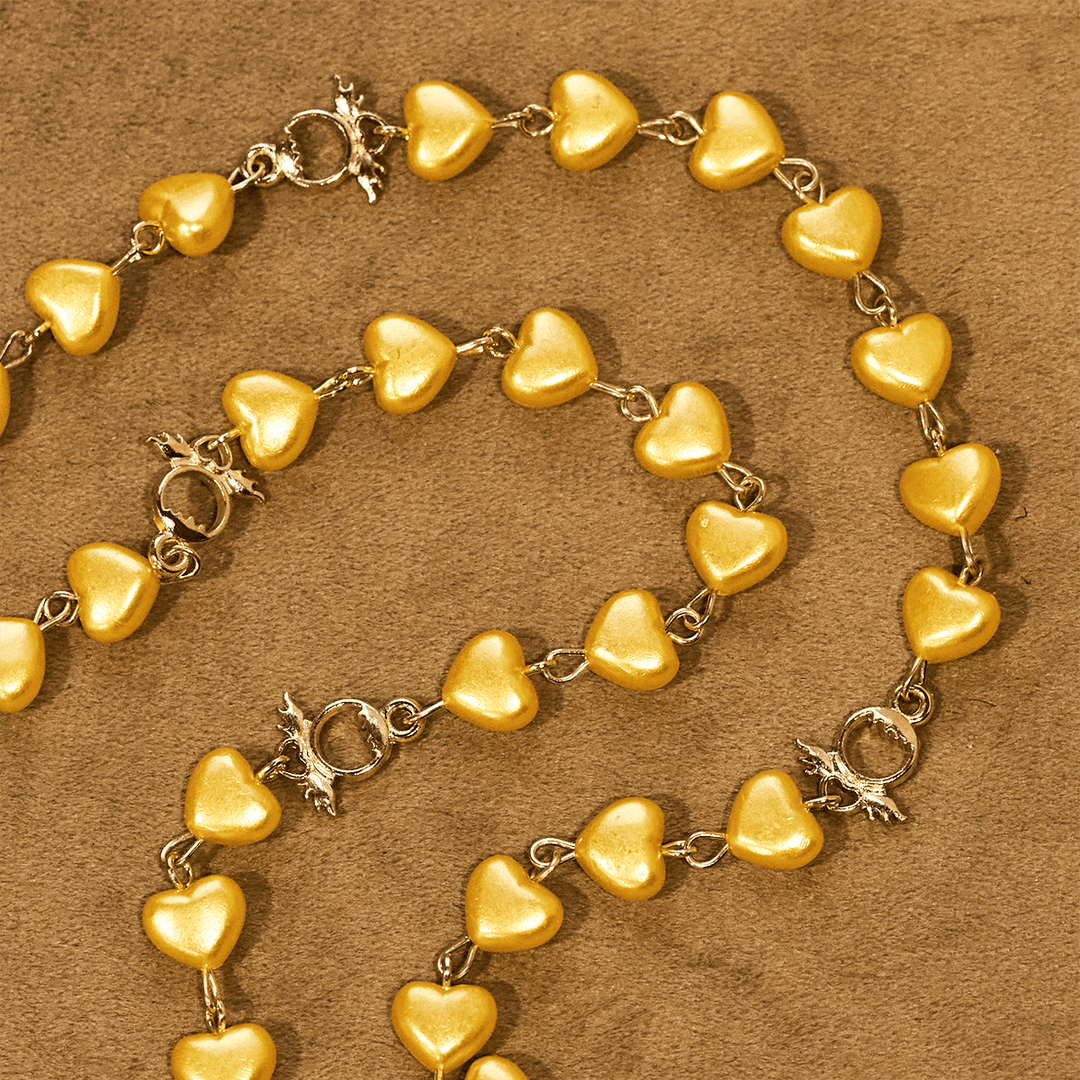 Set di rosario e bracciale con perline a cuore giallo Christianartworkshop: tenero compagno della grazia quotidiana - image 5