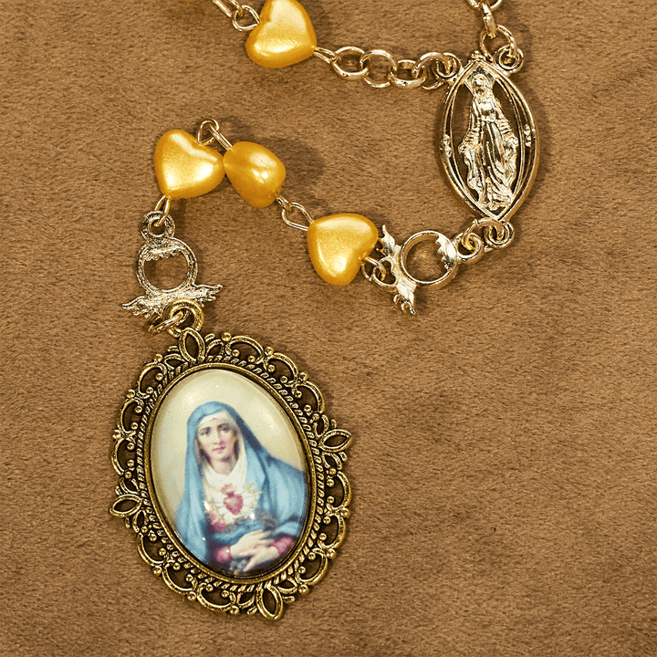 Set di rosario e bracciale con perline a cuore giallo Christianartworkshop: tenero compagno della grazia quotidiana - image 6