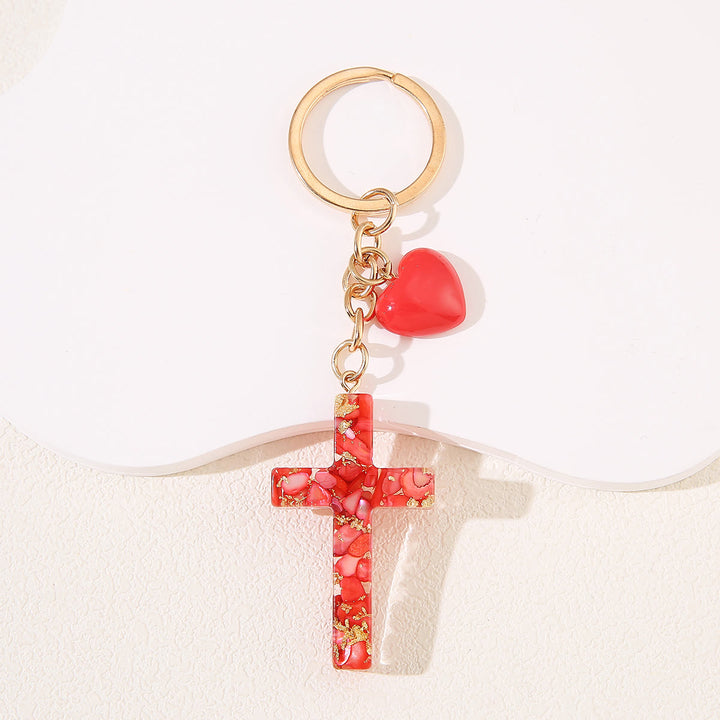Portachiavi con croce in resina con accenti a forma di cuore di Christianartworkshop: tenera gioia per tutti - Rosso - image 8