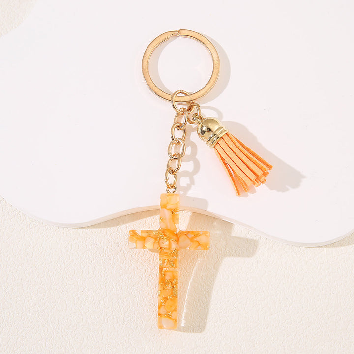 Portachiavi con croce in resina con accenti a forma di cuore di Christianartworkshop: tenera gioia per tutti - Giallo - image 10