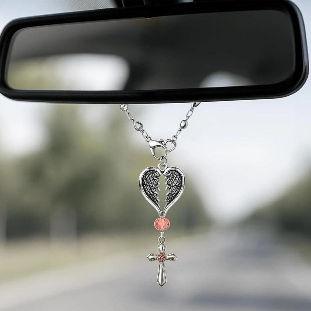 Christianartworkshop Portachiavi a forma di cuore con ali d'angelo custode per auto: silenzioso promemoria di tenera protezione - image 1