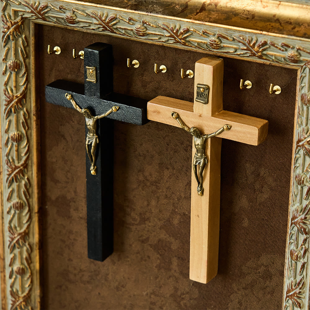 Christianartworkshop Decorazione da parete a forma di croce in legno con dettagli in metallo: devozione silenziosa per gli spazi domestici - image 0