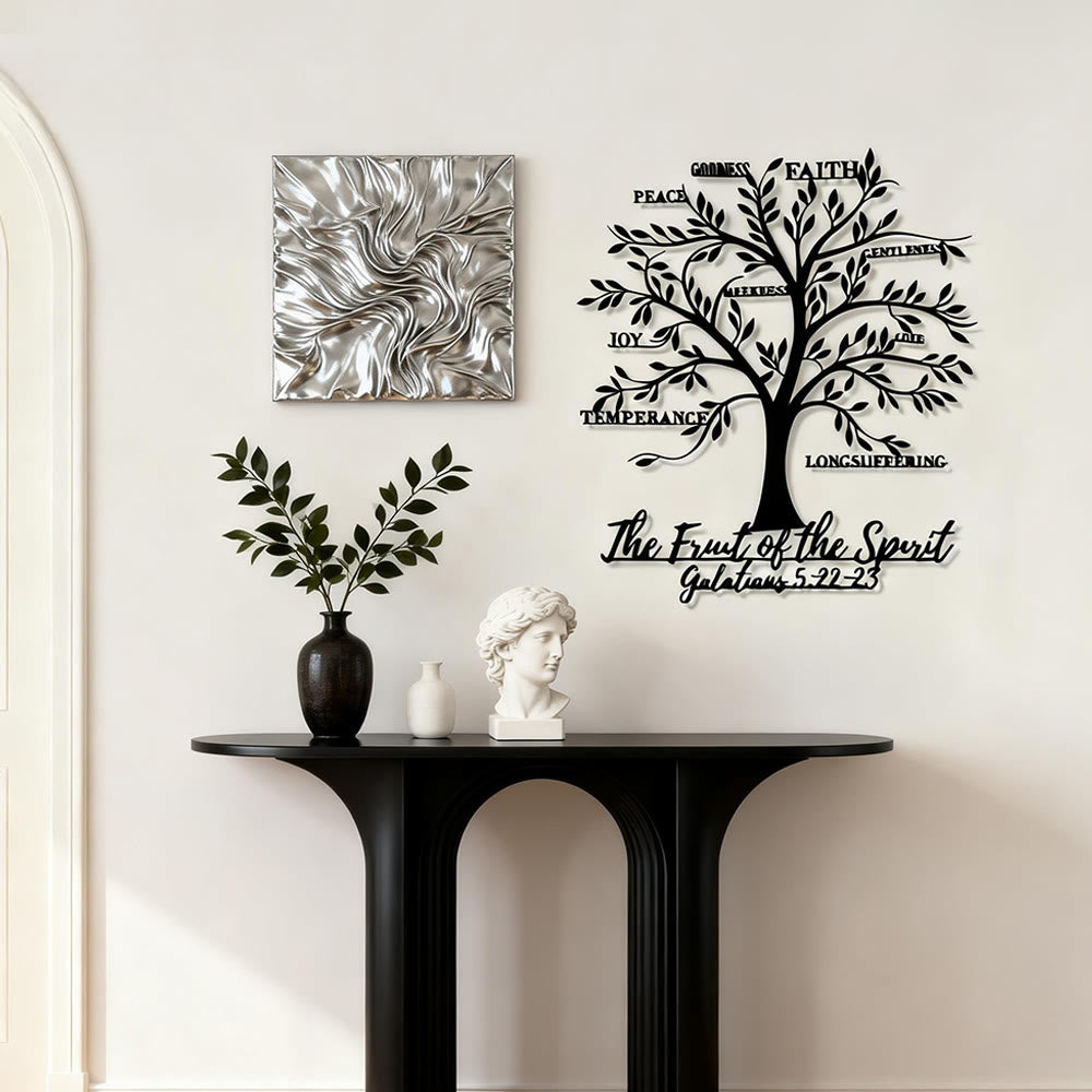 Christianartworkshop Decorazione da parete in metallo a forma di albero del frutto dello spirito: dolcezza per gli spazi domestici - image 1