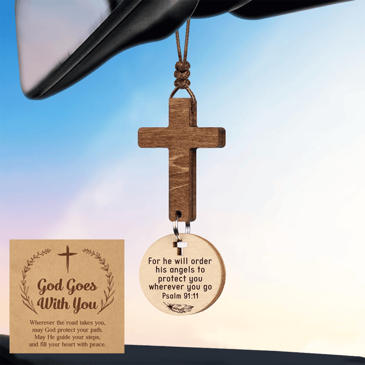 Ciondolo per auto in legno in 3 stili di Christianartworkshop con carta regalo: devozione avvolta in uno stile naturale - image 1