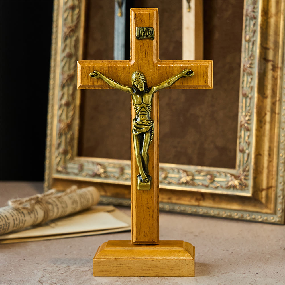Christianartworkshop Crocifisso dell'Amore Redentore, Decorazione da Scrivania: Il Suo Dono in Stile Sobrio - Crocifisso in legno - image 0