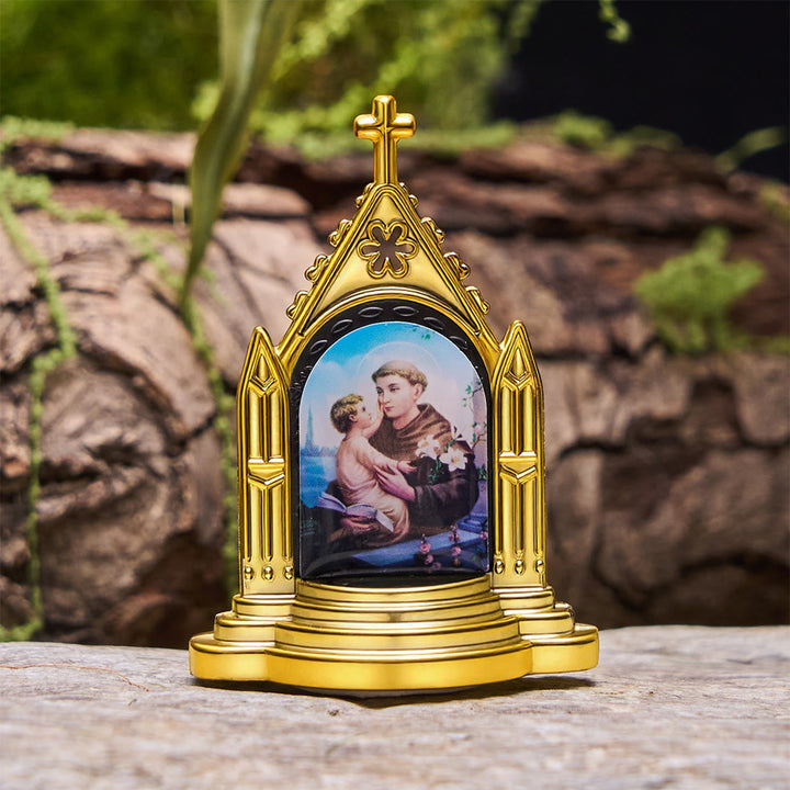 Christianartworkshop Cornice decorata con statuetta sacra, decorazione da scrivania: la sua presenza in una delicata esposizione - Gesù Bambino - image 6
