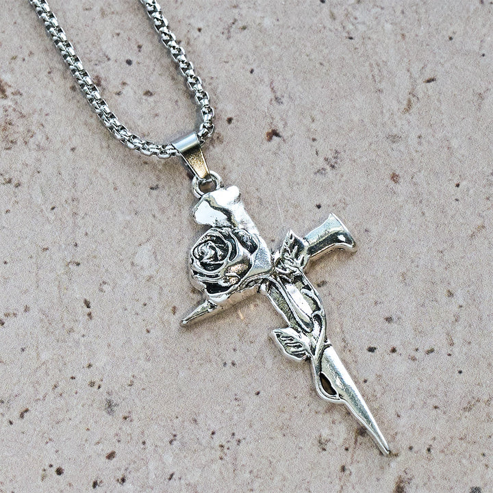 Christianartworkshop Collana con croce avvolta in rosa e motivo floreale gotico - image 6
