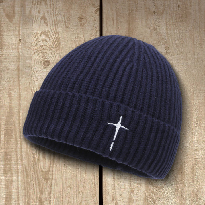 Christianartworkshop Berretto ricamato con croce sottile: Sua Grazia nei giorni freddi - Blu navy - image 4