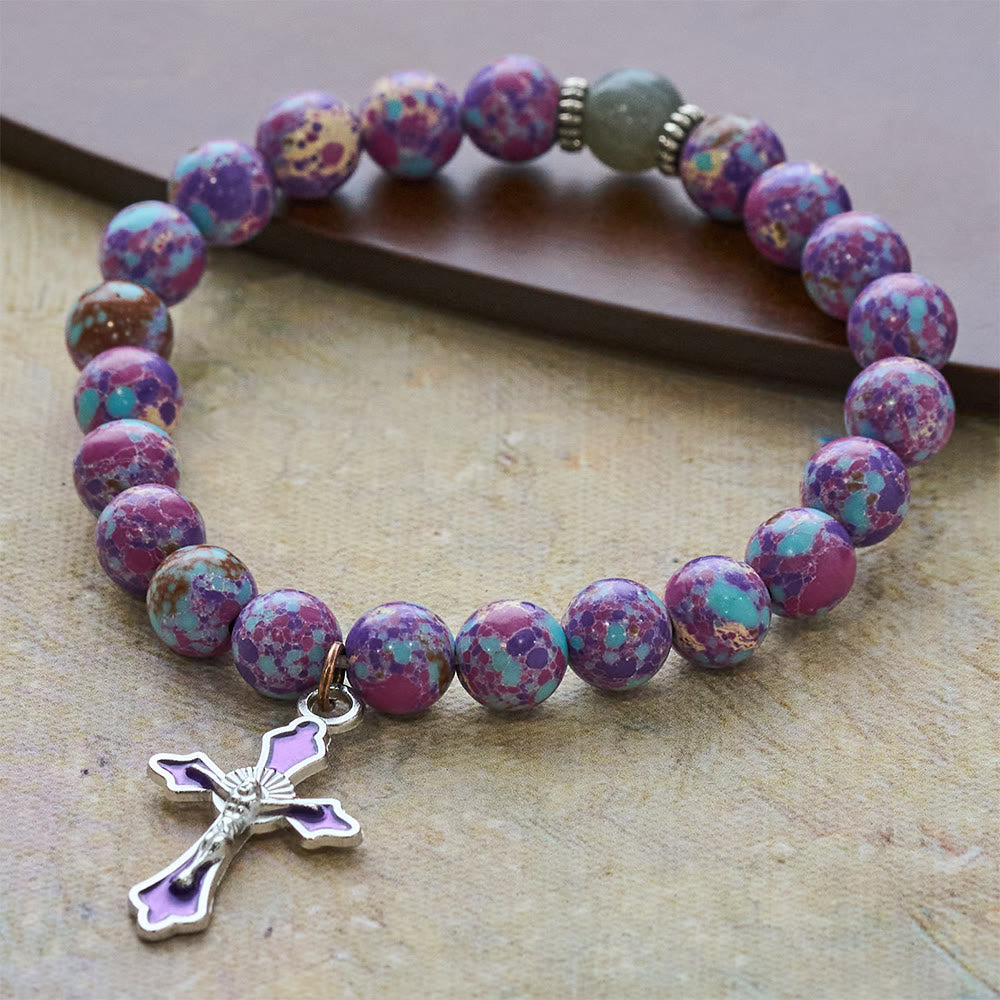 Christianartworkshop Bracciale in agata viola marmorizzata: fede distintiva in una texture terrosa - image 3