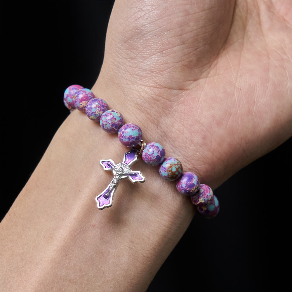 Christianartworkshop Bracciale in agata viola marmorizzata: fede distintiva in una texture terrosa - image 1