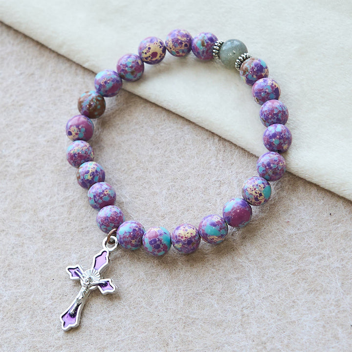 Christianartworkshop Bracciale in agata viola marmorizzata: fede distintiva in una texture terrosa - Circonferenza del polso: 7,28"/18,5 cm - image 0