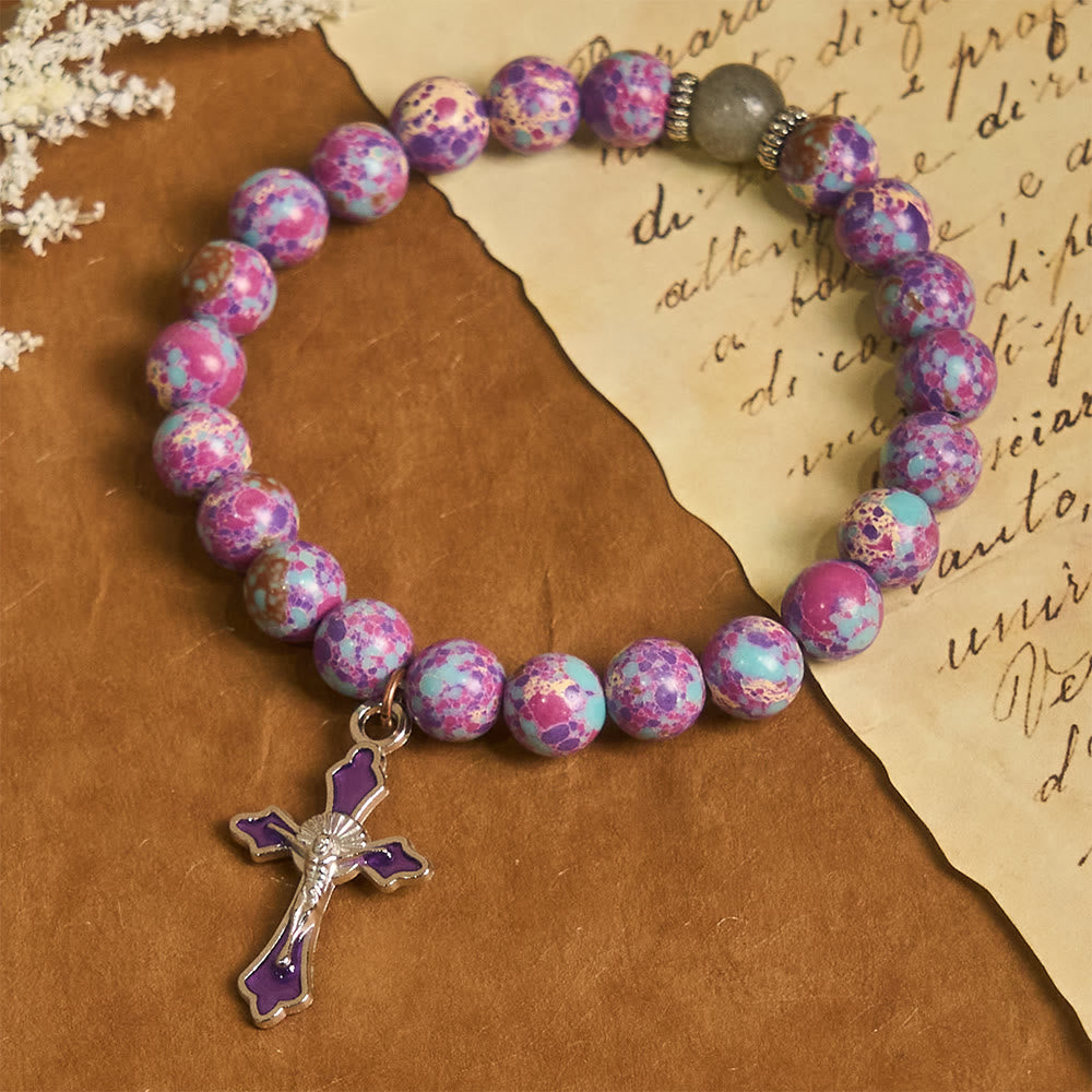 Christianartworkshop Bracciale in agata viola marmorizzata: fede distintiva in una texture terrosa - image 4