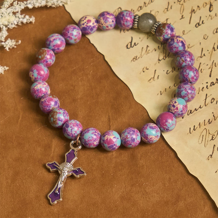 Christianartworkshop Bracciale in agata viola marmorizzata: fede distintiva in una texture terrosa - image 4