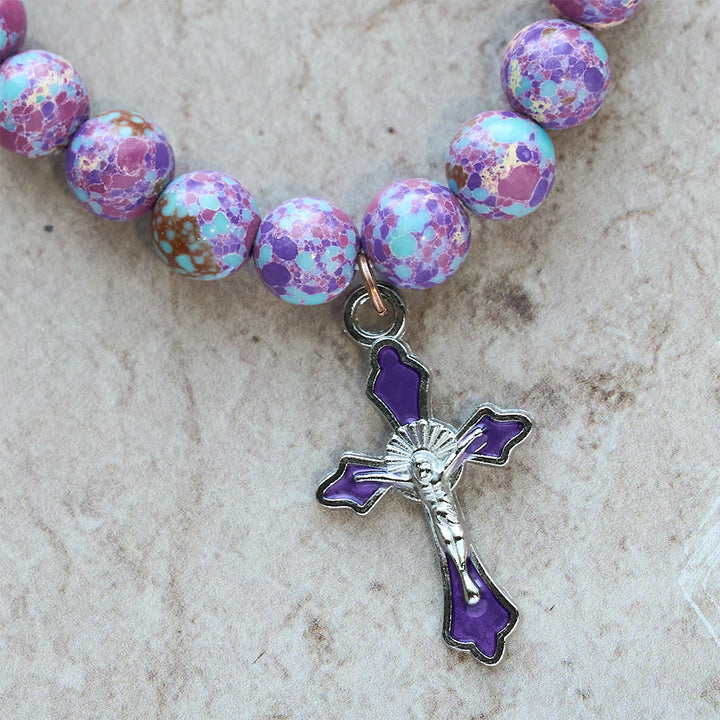 Christianartworkshop Bracciale in agata viola marmorizzata: fede distintiva in una texture terrosa - image 7