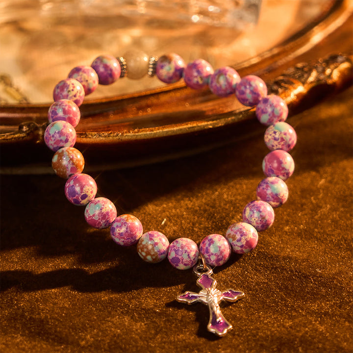 Christianartworkshop Bracciale in agata viola marmorizzata: fede distintiva in una texture terrosa - image 2