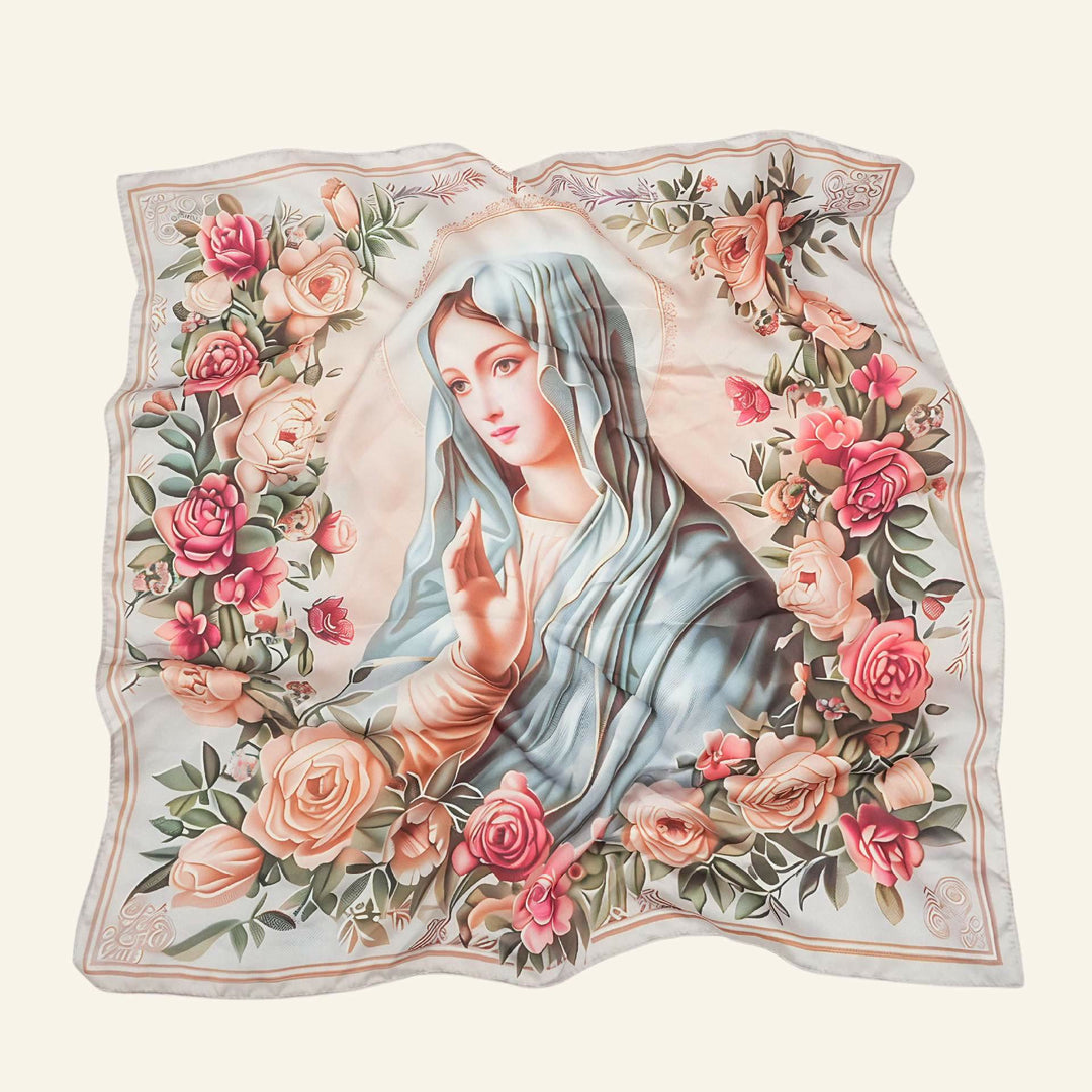 Christianartworkshop Sciarpa di raso con la Madonna Serena: Un fiore di devozione - K - image 16