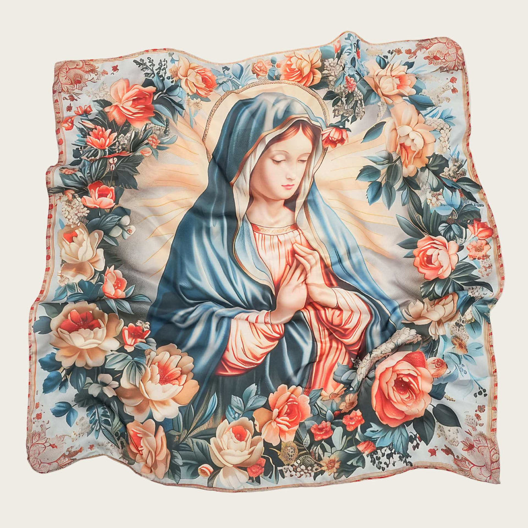 Christianartworkshop Sciarpa di raso con la Madonna Serena: Un fiore di devozione - J - image 14