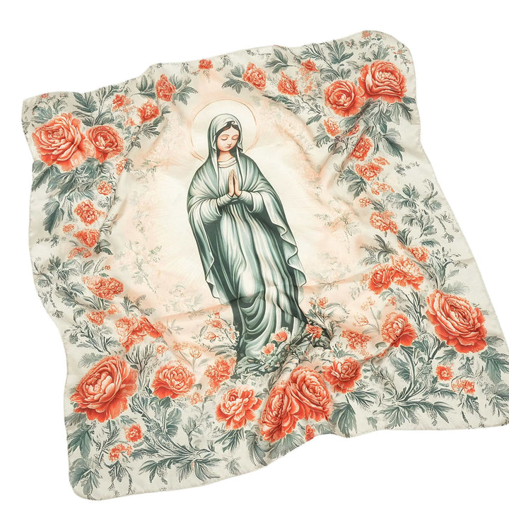 Christianartworkshop Sciarpa di raso con la Madonna Serena: Un fiore di devozione - H - image 10