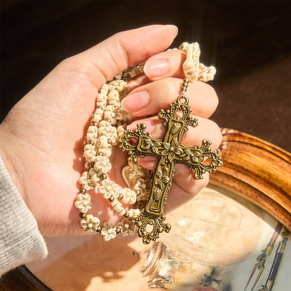 Christianartworkshop Rosario vintage con fiore bianco e angelo celeste: devozione con guardiani angelici - image 1