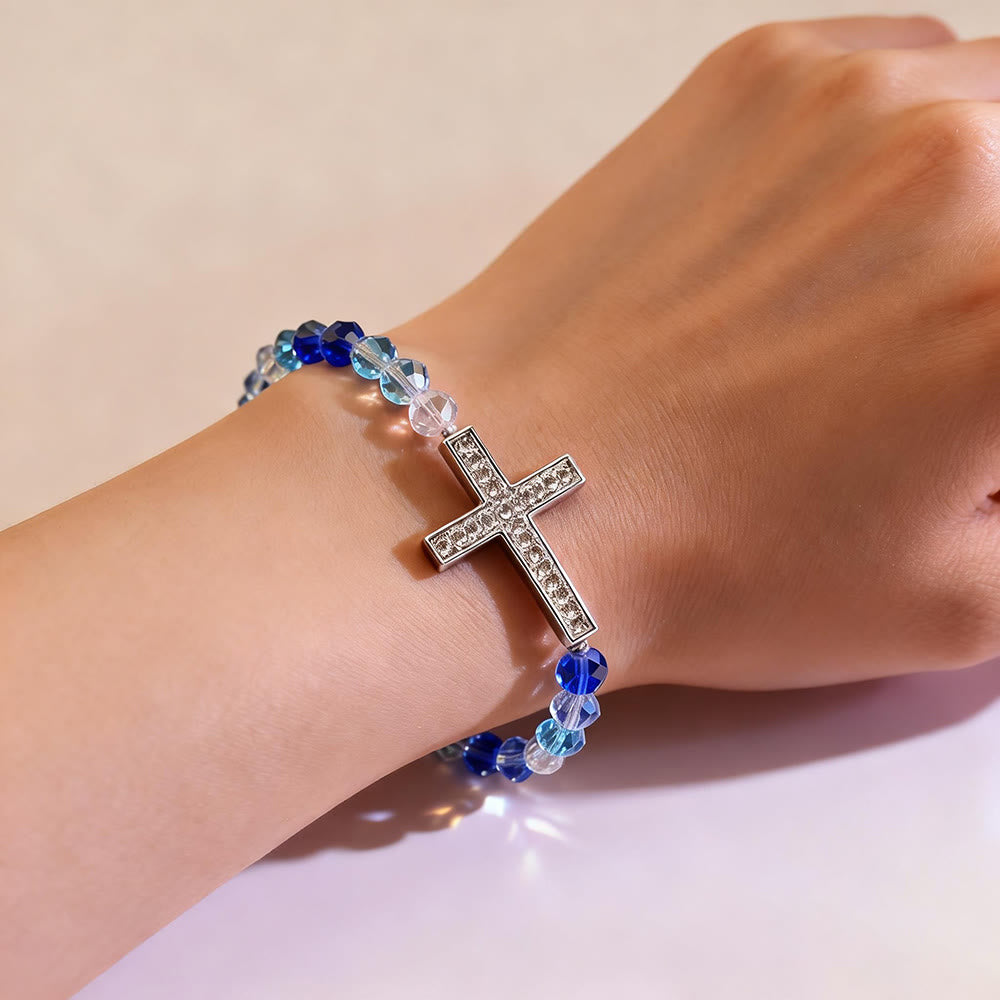 Christianartworkshop Bracciale con croce bianca e blu pavone: fede avvolta nella brillantezza - image 7