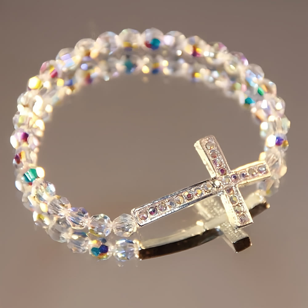Christianartworkshop Bracciale con croce bianca e blu pavone: fede avvolta nella brillantezza - Bianco - image 0