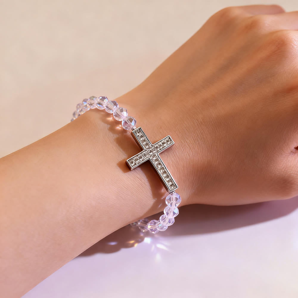 Christianartworkshop Bracciale con croce bianca e blu pavone: fede avvolta nella brillantezza - image 1