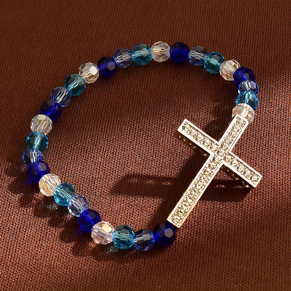 Christianartworkshop Bracciale con croce bianca e blu pavone: fede avvolta nella brillantezza - Blu - image 6
