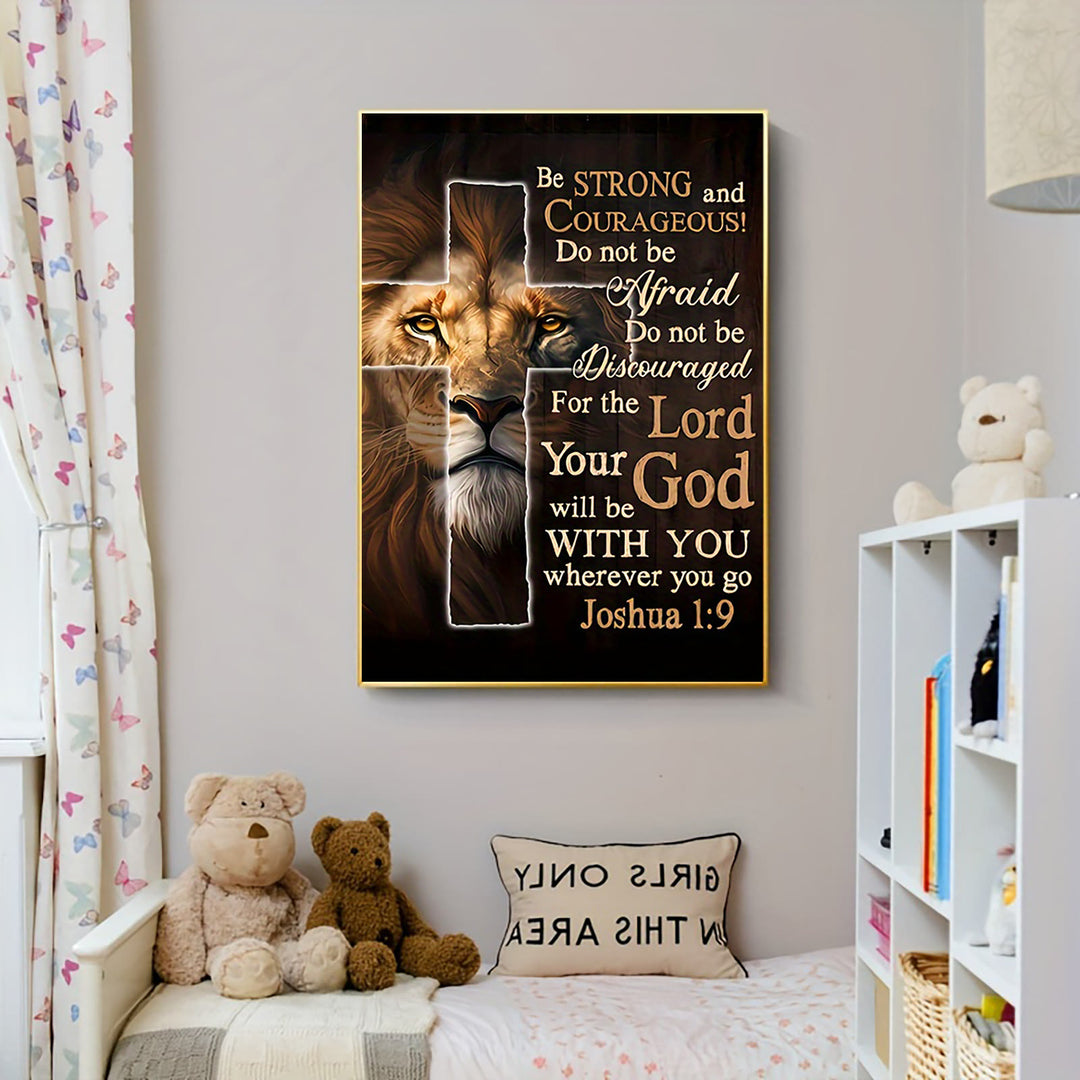Christianartworkshop Stampa artistica da parete con versetto di Giosuè Leone e Croce: coraggio audace per gli spazi domestici - image 2