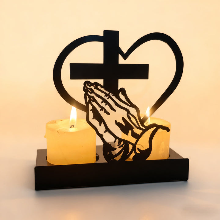 Christianartworkshop - Scatola portacandele con mani in preghiera e cuore a croce: dolce devozione per scrivanie - image 2
