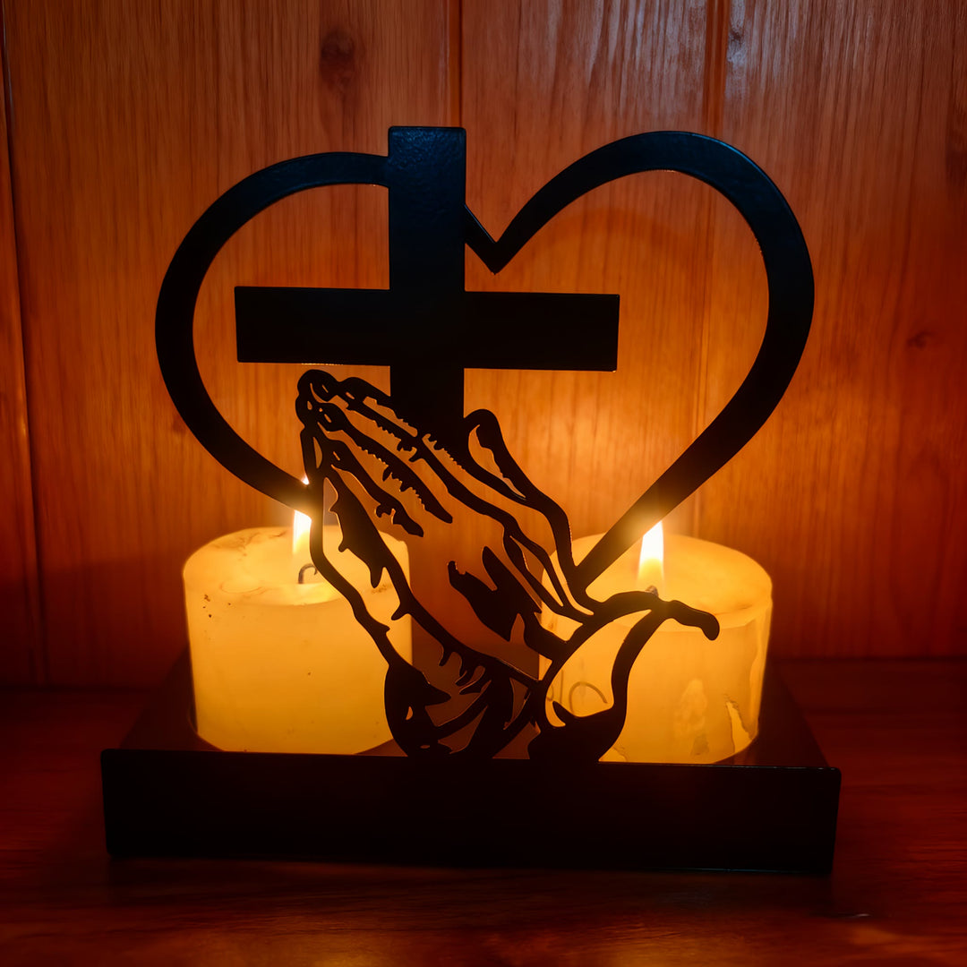 Christianartworkshop - Scatola portacandele con mani in preghiera e cuore a croce: dolce devozione per scrivanie - image 3