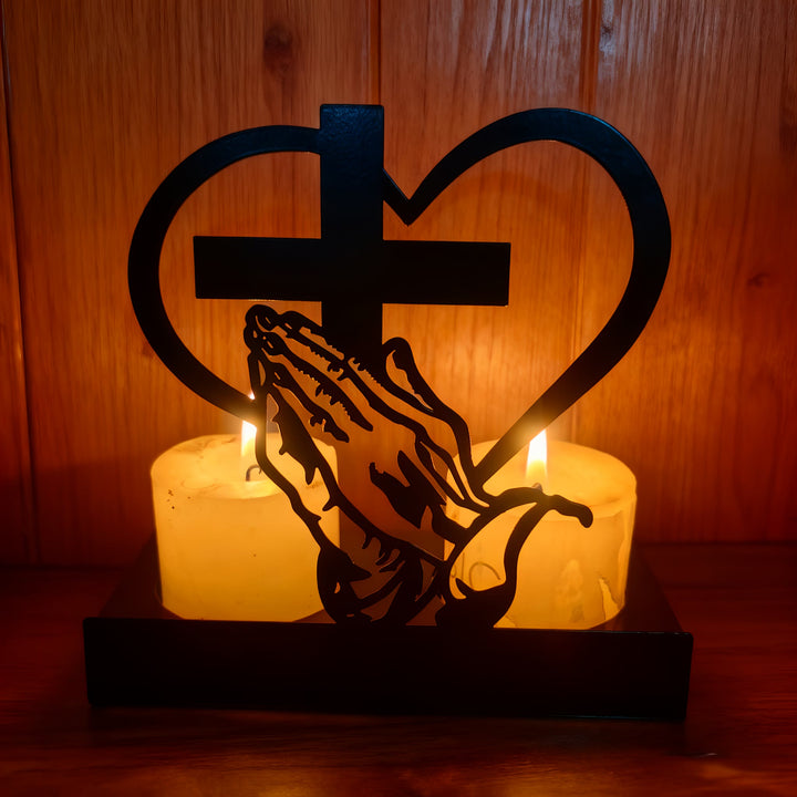 Christianartworkshop - Scatola portacandele con mani in preghiera e cuore a croce: dolce devozione per scrivanie - image 3