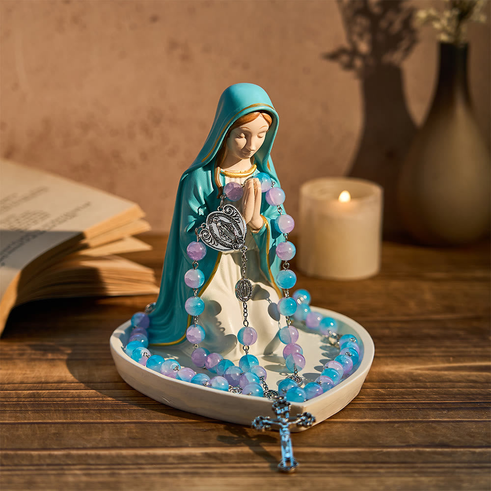 Portarosario classico in resina raffigurante la Madonna in preghiera Christianartworkshop : un emblema di devozione senza tempo - Nostra Signora - M (altezza 15 cm) - image 1
