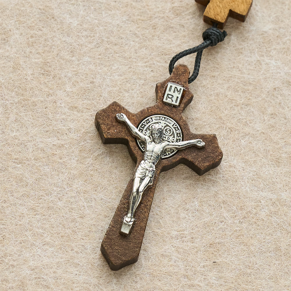 Christianartworkshop Croce di legno d'epoca e rosario rosso vino intenso: benedizione del nuovo anno 2026 con la Sacra Famiglia - image 7