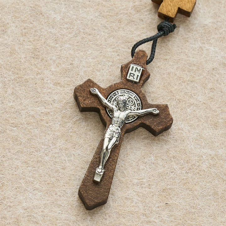 Christianartworkshop Croce di legno d'epoca e rosario rosso vino intenso: benedizione del nuovo anno 2026 con la Sacra Famiglia - image 7