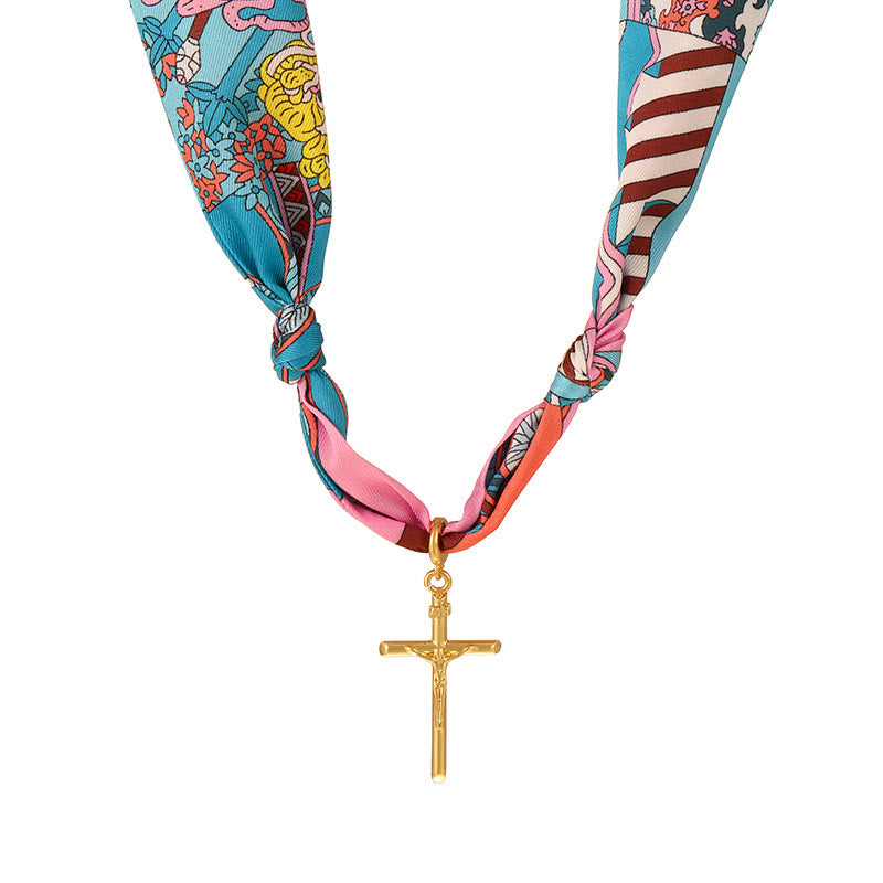 Christianartworkshop Serie di sciarpe con motivo vibrante e collana a croce: devozione aggraziata per l'uso quotidiano - Rosa e blu - image 8