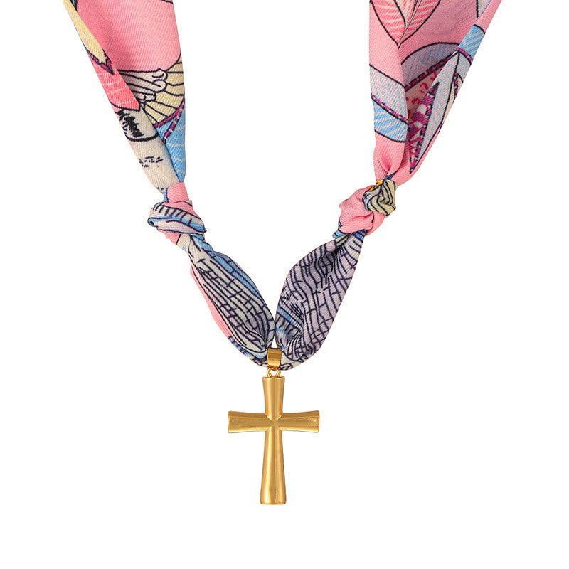 Christianartworkshop Serie di sciarpe con motivo vibrante e collana a croce: devozione aggraziata per l'uso quotidiano - Rosa - image 6