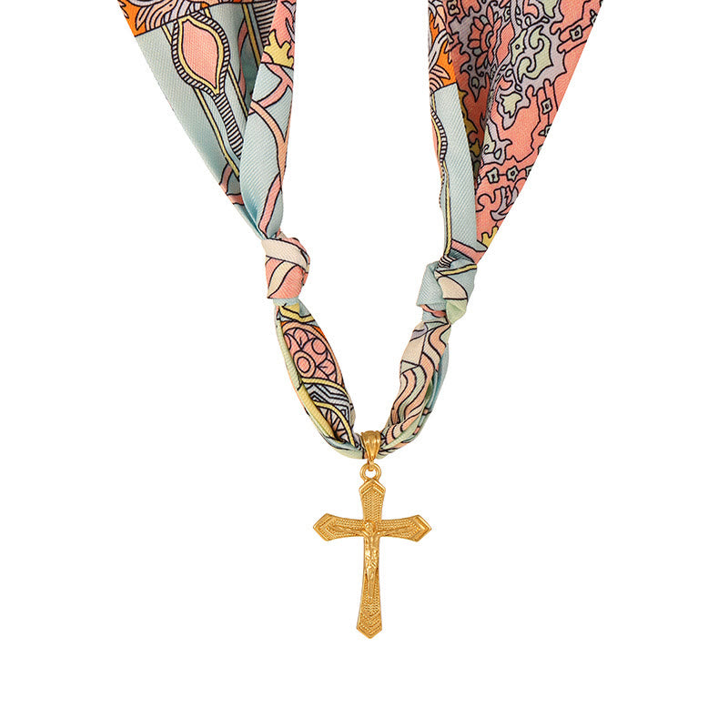 Christianartworkshop Serie di sciarpe con motivo vibrante e collana a croce: devozione aggraziata per l'uso quotidiano - Azzurro chiaro - image 7
