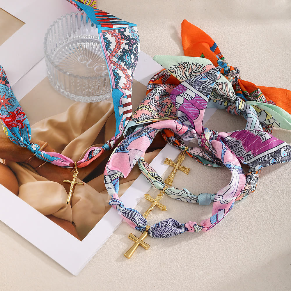 Christianartworkshop Serie di sciarpe con motivo vibrante e collana a croce: devozione aggraziata per l'uso quotidiano - image 5