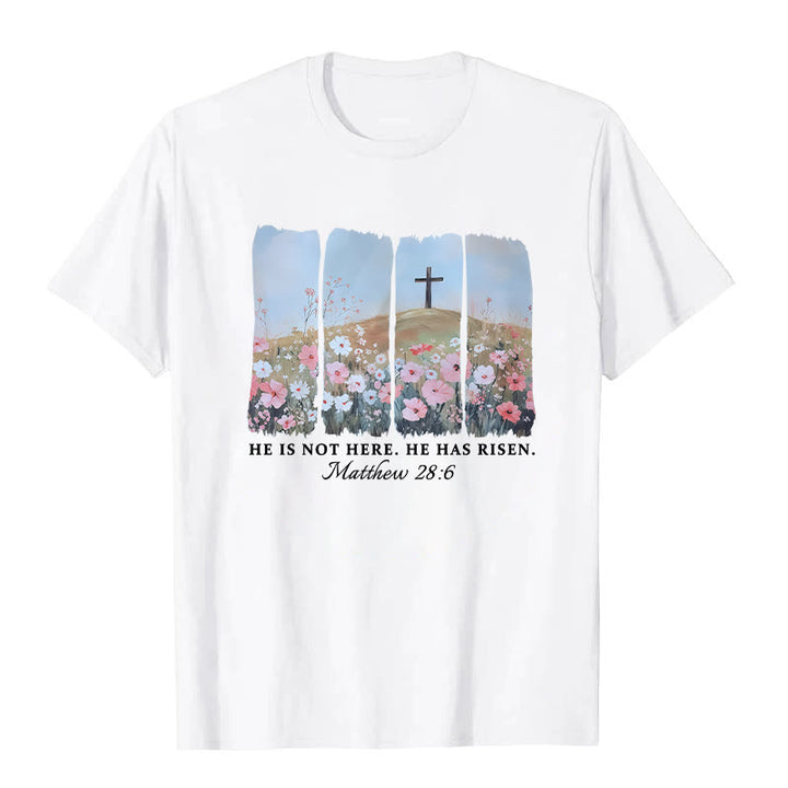 Christianartworkshop Maglietta con croce floreale ispirata alla fede "È risorto" - Bianco - 2XL - image 0