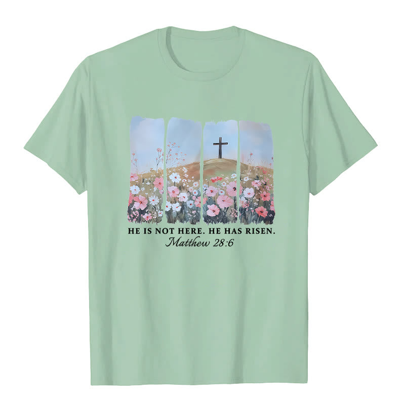 Christianartworkshop Maglietta con croce floreale ispirata alla fede "È risorto" - Verde chiaro - 2XL - image 10
